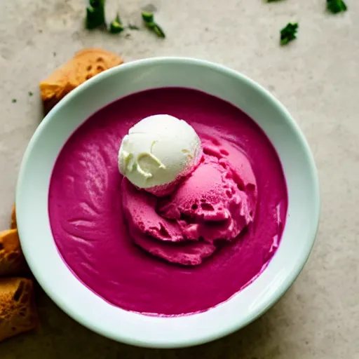 Image similar to ben and jerry's borscht flavoured ice cream, borscht written on the front