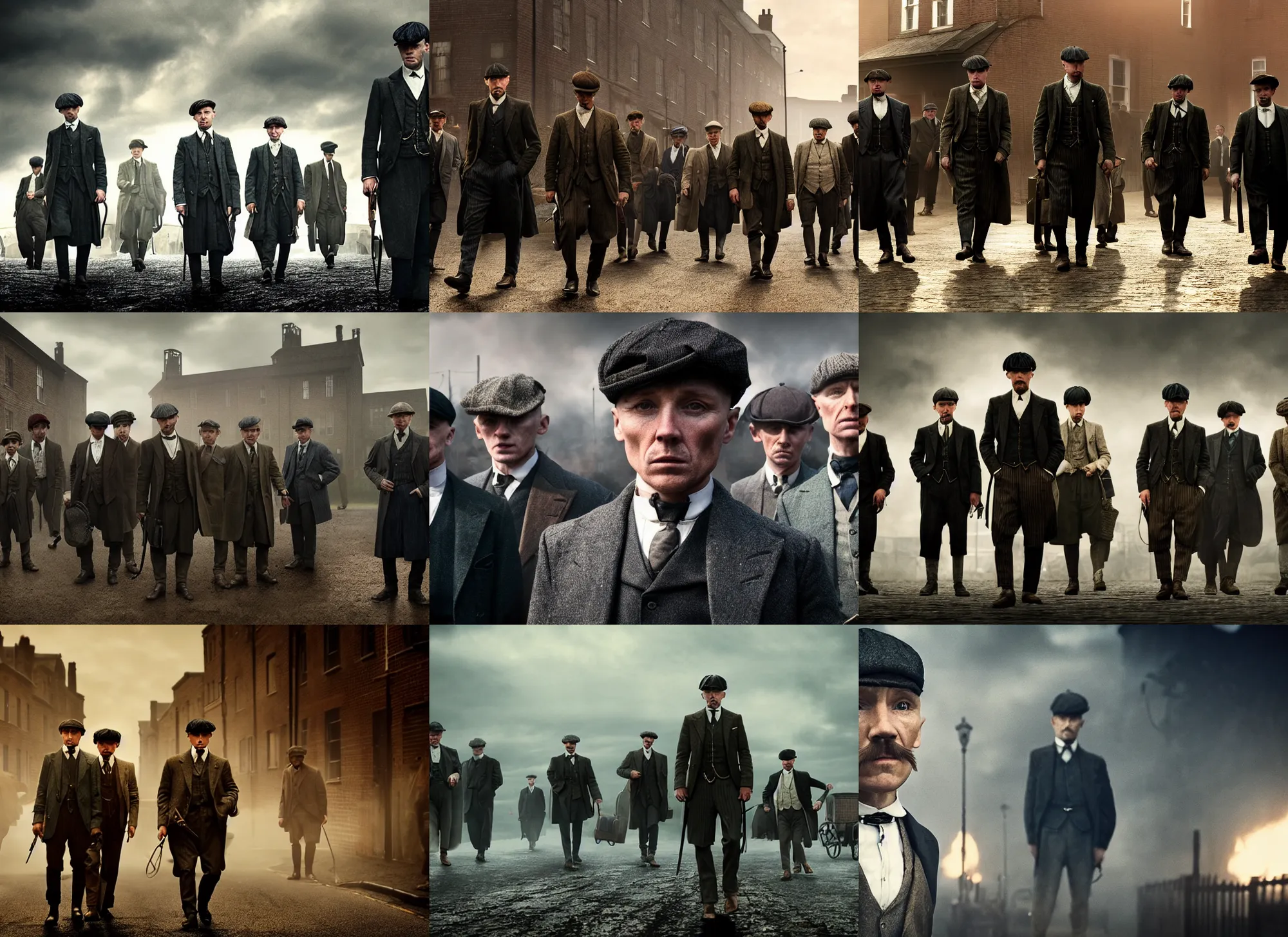 Prompt: peaky blinders except all of the characters are midgets, 4 k, cinematic lighting, hdr, volumetric lighting