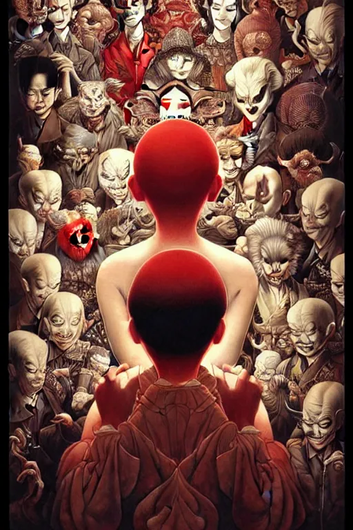 Image similar to 🔞🤡, dynamic lighting, perfect shape, 8 0 0 mm, unreal, depth detailed, intricate, symmetrical, fine details by bambang nurdianshyah, garis edelweiss, roby dwi antono and ayami kojima, takato yamamoto, barclay shaw, karol bak, yukito kishiro, norman rockwell, arstation, trending