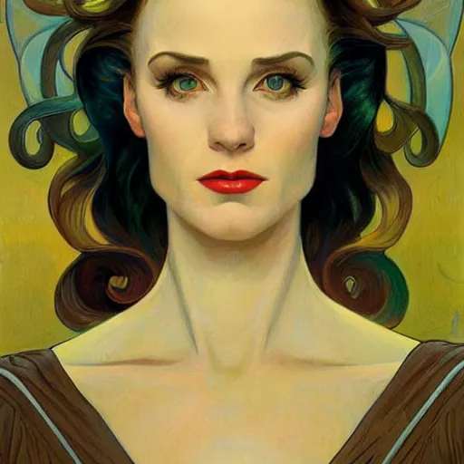 Image similar to a streamline moderne painting in the style of donato giancola, and in the style of charlie bowater, and in the style of alphonse mucha. symmetry, smooth, sharp focus, semi - realism, intricate detail.