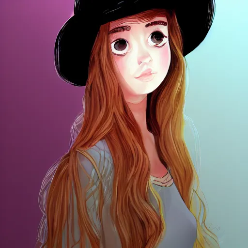 Image similar to a drawing of a girl wearing a cute hat, vector art by ella guru, trending on artstation, digital art, artstation hq, artstation hd, shiny eyes