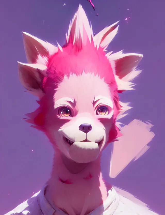 Image similar to a beautiful fullbody portrait of a cute anime boy with pink hair and pink wolf ears. character design by cory loftis, fenghua zhong, ryohei hase, ismail inceoglu and ruan jia. artstation, volumetric light, detailed, photorealistic, fantasy, rendered in octane