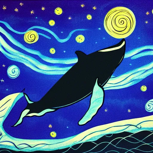 Image similar to portrait of whale swimming on a starry night sky, swimming across the universe, oniric, dreamy, stylized, beautiful,