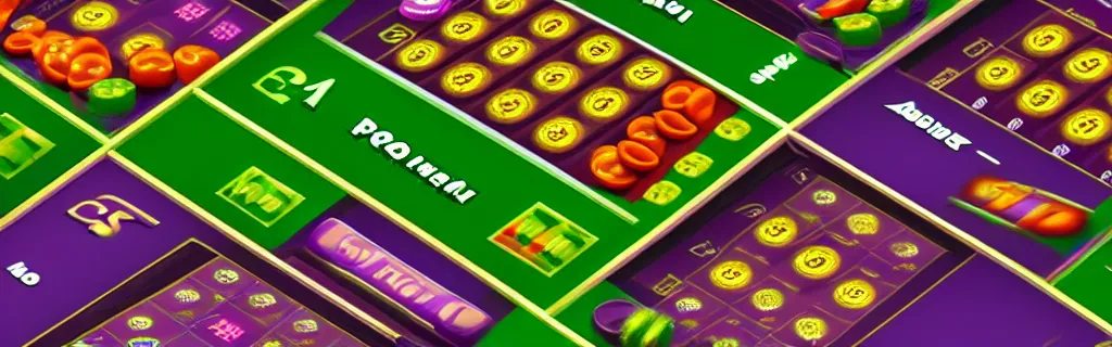 Image similar to purple and green slots casino interface, material design