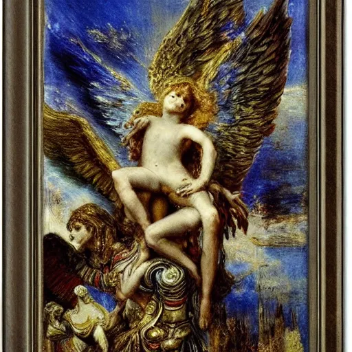 Prompt: angels falling from heaven by gustave moreau