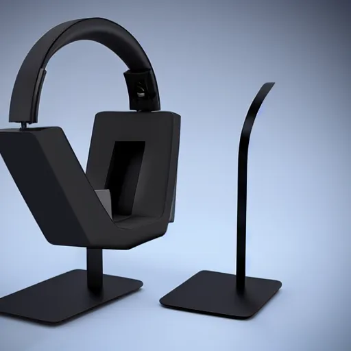 Image similar to wireless headphone stand stand stand, futuristic, techno, cyberpunk, product design, render, concept, fun, geometric