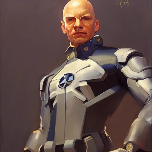 Image similar to Greg Manchess portrait painting of Professor Xavier as Overwatch character, medium shot, asymmetrical, profile picture, Organic Painting, sunny day, Matte Painting, bold shapes, hard edges, street art, trending on artstation, by Huang Guangjian and Gil Elvgren and Sachin Teng