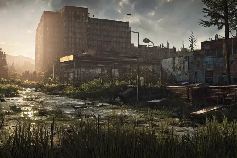 Prompt: Screenshot of wasteland from The Last of Us, highly detailed, Unreal Engine 4k