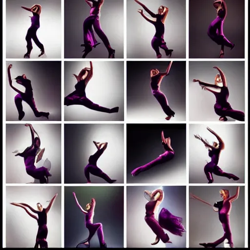 Prompt: a 3x3 grid showing all 9 frames of an animated gif of a beautiful woman dancing