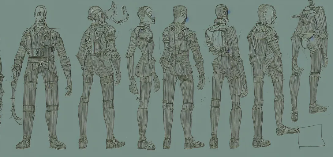 Image similar to blueprints for bioshock character, concept art, blueprint,