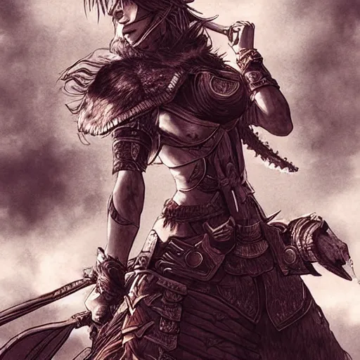 Prompt: a warrior woman by akihiko yoshida