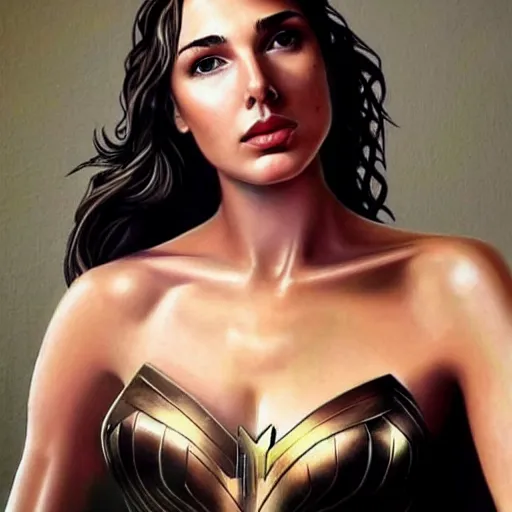 Prompt: Gal Gadot sensual painting, seductive look, realistic, beautiful