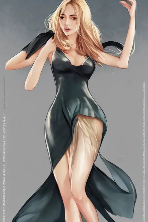 Image similar to Seductive and alluring bodycon dress in low skirt, by artgerm, WLOP and Ross Tran