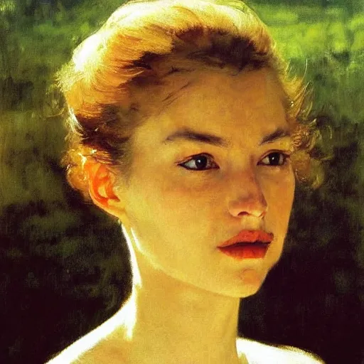 Image similar to a stunning masterful portrait of a confident polish woman with free hair and a happy eyes by andrew wyeth, john singer sargent, and norman rockwell, natural light, oil painting, ethereal, wong kar wai, strong brushwork