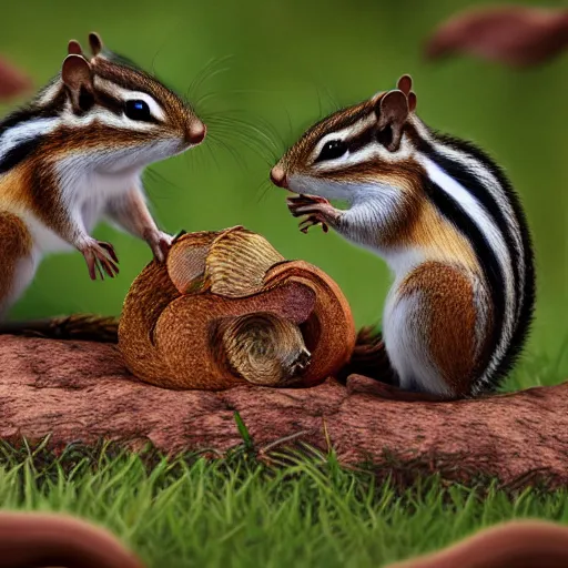 Image similar to chipmunk fight off a army of squirrels, ultra detail, ultra realistic photo realistic, 4k cinematic lighting, octane render,