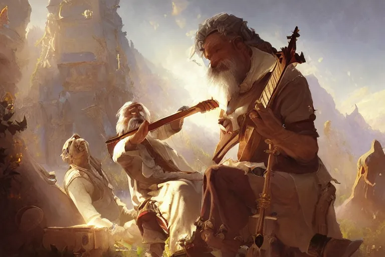 Image similar to an old musician teaching an artificer a visual melody in the baroque era, hearthstone art style, epic fantasy style art by Craig Mullins, fantasy epic digital art, epic fantasy card game art by Greg Rutkowski