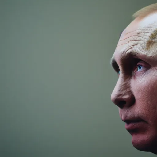 Prompt: hyperrealistic portrait of vladimir putin with a mullet haircut, canon eos r 3, f / 1. 4, iso 2 0 0, 1 / 1 6 0 s, 8 k, raw, unedited, symmetrical balance, in - frame