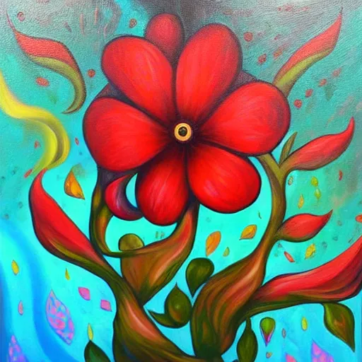 Prompt: eldritch oil painting of a red flower by jeremiah ketner