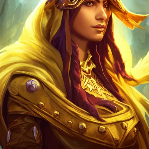 Prompt: portrait of woman sorceress wearing a young arabian nomad half wolf, with yellow cloths, league of legends splash art, hearthstone splash art, full body shot, rule of thirds, ultrafine hyperrealistic detailed face, artgerm, greg rutkowski, trending on artstation, 8 k, intricately detailed, highly detailed