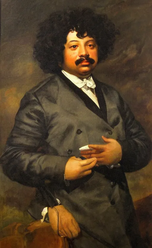 Image similar to Portrait of Alexandre Dumas, oil on canvas, highly detailed, by Delacroix, 8k