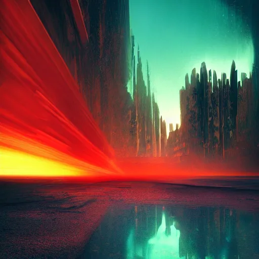 Prompt: red coast in the three problem, movie scene designed, concept art, digital art, nighttime, futuristic, volumetric lighting, view from below, vivid colours, nighttime, godrays, cinematic, high detail - 1 0 2 4