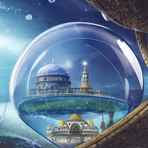 Image similar to dome science fiction underwater advanced orthodox city bubble landscape