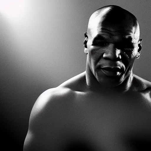 Image similar to a still of mike tyson, cinematic, 4 k, god rays through fog