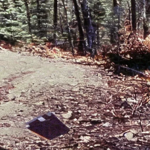 Image similar to A screen capture of found footage video left behind by a missing hiker in 1986