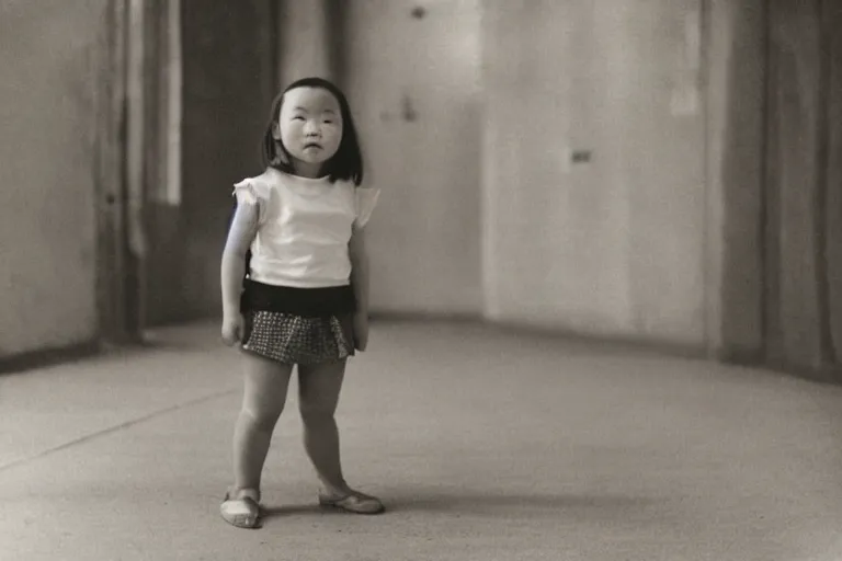 Image similar to a full body portrait of a Chinese-German girl, three years old, medium format camera