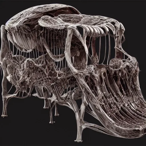 Image similar to A Bio Piano made of human skin, sinew, muscle tissue and bone, 8k octane render highly detailed in the style of H.R. Giger.