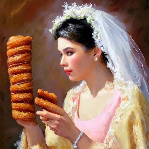 Image similar to a bride eating a churro art by Konstantin Razumov