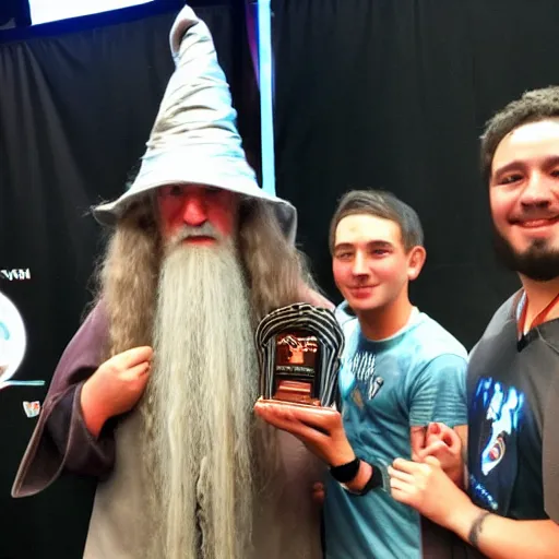 Image similar to gandalf winning an esports tournement,