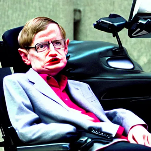 Image similar to stephen hawking in neon street racing and trying to escape police