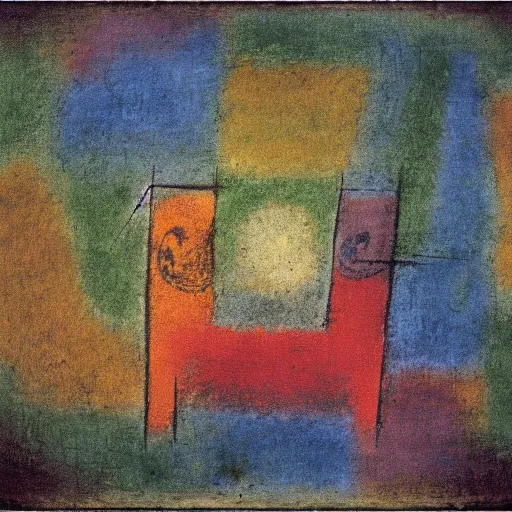 Image similar to archaic symbol for transformation, matte painting by paul klee, shrouded in realistic prismatic smoke