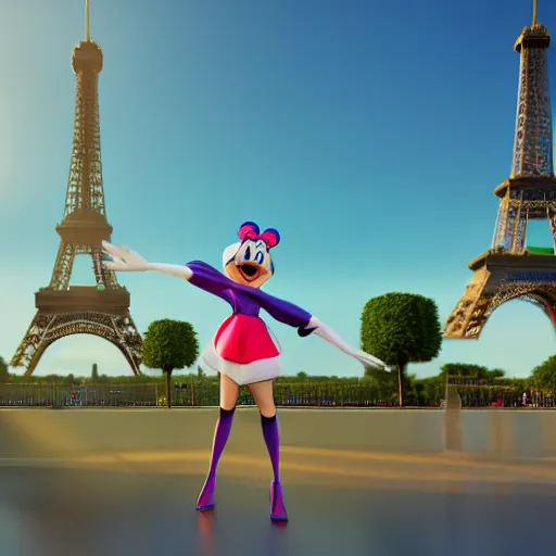 Prompt: Disney character Miraculous posing in front of the eiffel tower, octane render, rimlights. fresh, sunny day