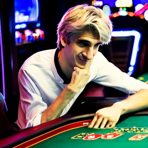 Image similar to handsome xqc gambling : : realistic : : 1 dslr : : 1 - - quality 2