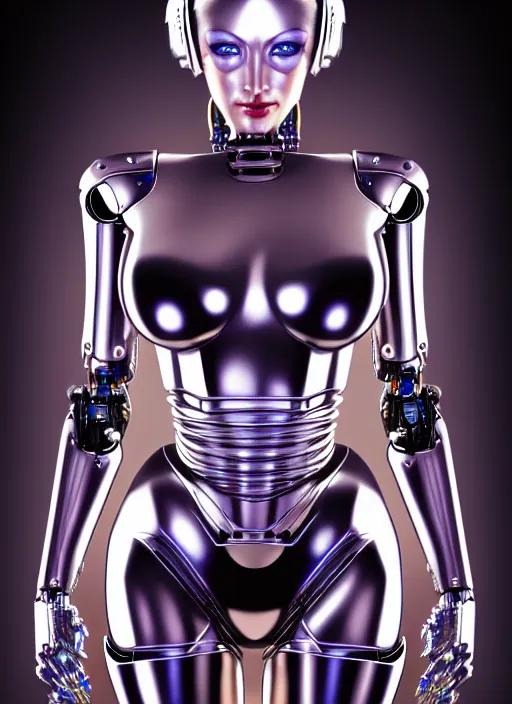 Prompt: beautiful female metropolis robot, portrait by hagime sorayama and gerald brom, colorul, extreme detail, chrome, reflections, trending on artstation, 8 k