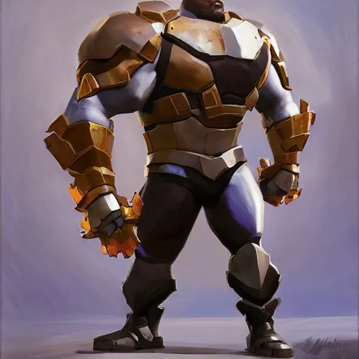 Image similar to greg manchess portrait painting of fully armored the foundation aka dwayne the rock from fortnite as overwatch character, medium shot, asymmetrical, profile picture, organic painting, sunny day, matte painting, bold shapes, hard edges, street art, trending on artstation, by huang guangjian, gil elvgren, ruan jia, greg rutkowski, gaston bussiere