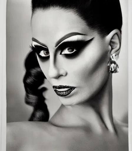 Prompt: a high quality, high detail, portrait of a drag queen by richard avedon, intense look in the eyes, moody, nostalgic