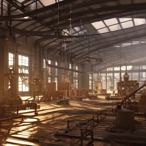 Image similar to factories of the industrial revolution in europe, highly detailed, photorealistic shot, bright studio setting, studio lighting, crisp quality and light reflections, unreal engine 5 quality render