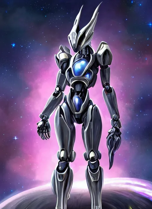 Image similar to cinematic shot, cosmic sized perfectly proportioned stunning beautiful anthropomorphic robot mecha female dragon, space background, larger than planets, posing elegantly, with galaxy in hands, sleek silver armor, epic proportions, epic size, epic scale, ultra detailed digital art, furry art, macro art, dragon art, giantess art, warframe fanart, furaffinity, deviantart