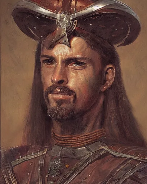 Prompt: portrait of a spanish conquistador in battle, by daniel zrom, facial features, handsome