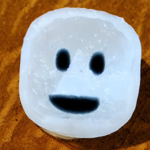 Prompt: an ice cube with a comically sad face crying