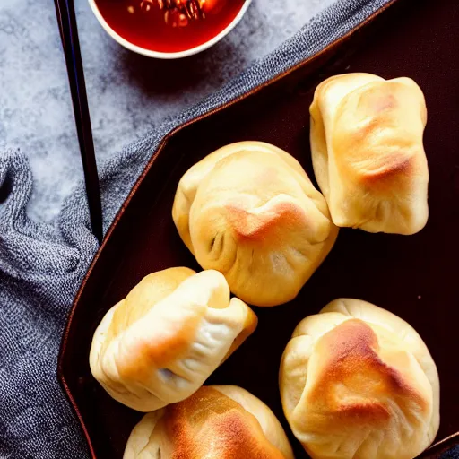 Prompt: mouthwatering char siu bao, food photography