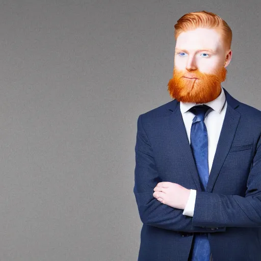 Prompt: Blue eyed ginger 23 year old man with stubble, corporate portait, headshot, profile