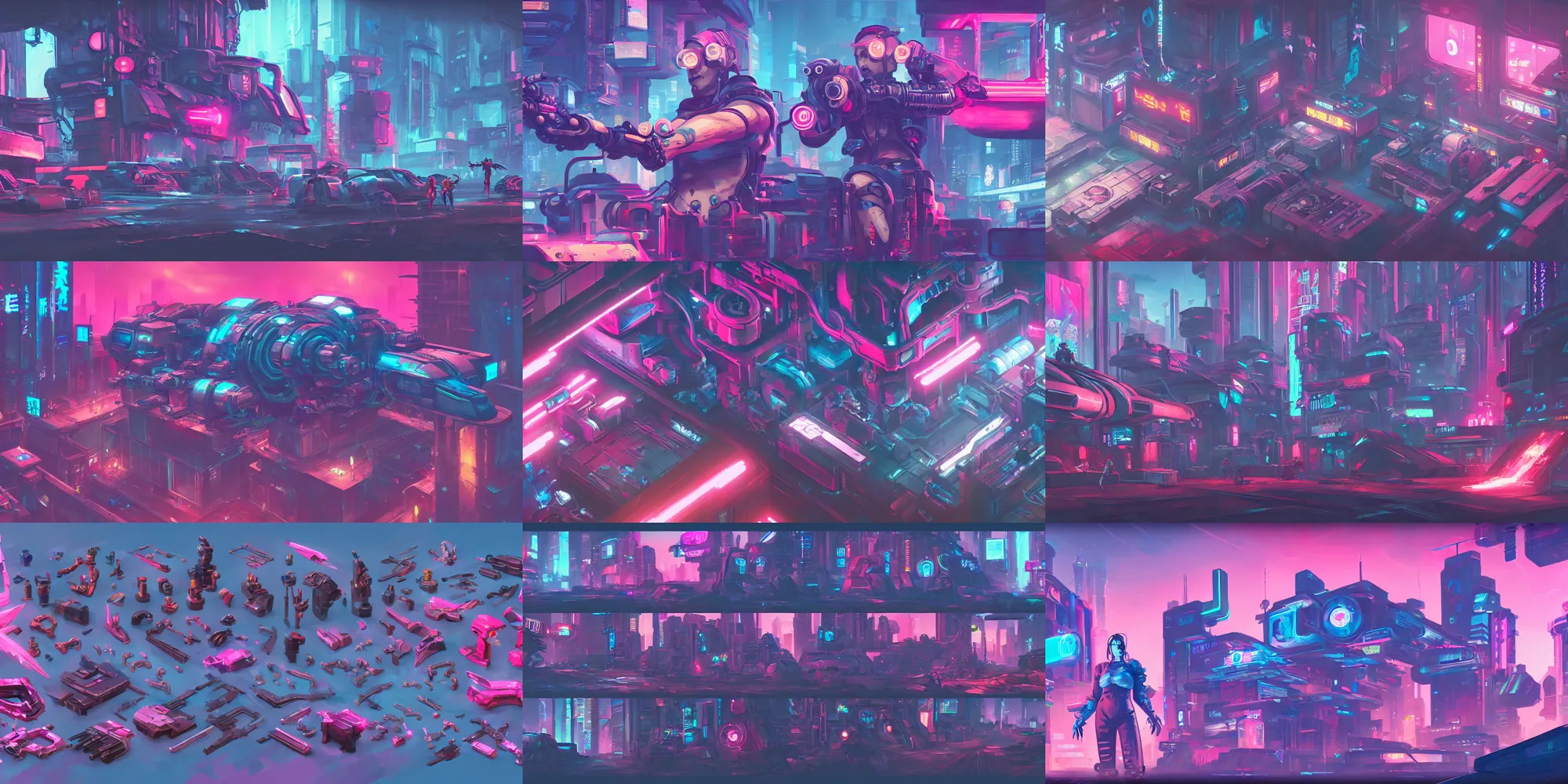 Prompt: game asset of cyberpunk engine parts, in gouache detailed paintings, props, stylized, 2 d sprites, kitbash, arcane, overwatch, blue and pink color scheme, 8 k, close up