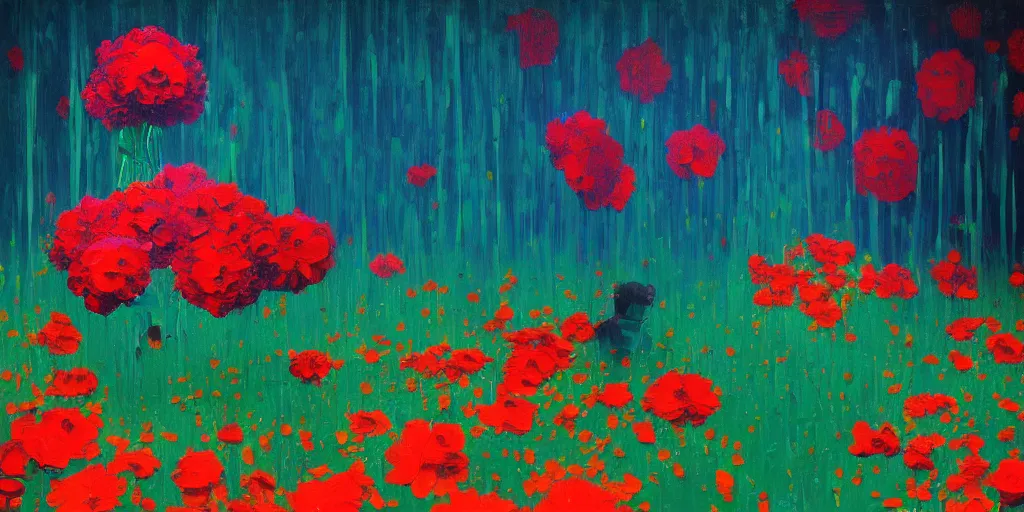 Prompt: retro painting of surreal waiim flowers, by taras loboda, highly detailed, hyperrealism, excellent composition, cinematic concept art, dramatic lighting, trending on artstation