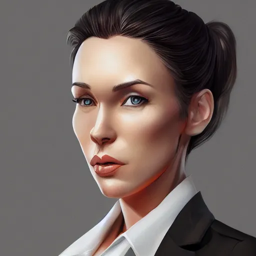 a woman wearing a business suit, highly detailed