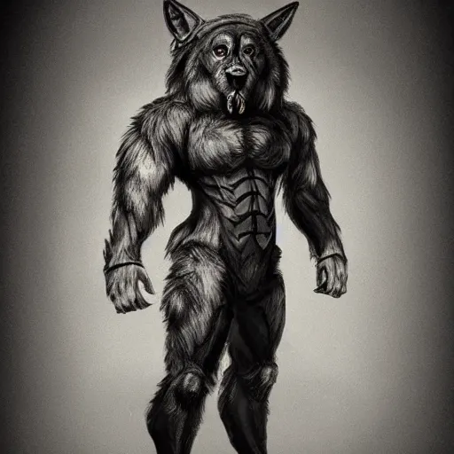 Image similar to a humanoid german shepherd beast - man, puts on jeans, artstation, concept art, smooth, sharp foccus ilustration, artstation