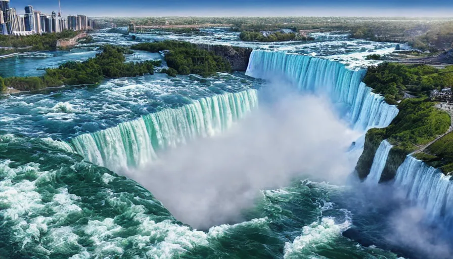 Image similar to beautiful illustration of niagara falls, colorful, unreal engine, hyper realism, realistic shading, cinematic composition, realistic render, octane render, detailed textures, photorealistic, wide shot